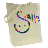 Torby i wózki na zakupy - TORBA bawełniana 220g ECRU z nadrukiem SMILE torebka do pracy na uczelnie - miniaturka - grafika 1