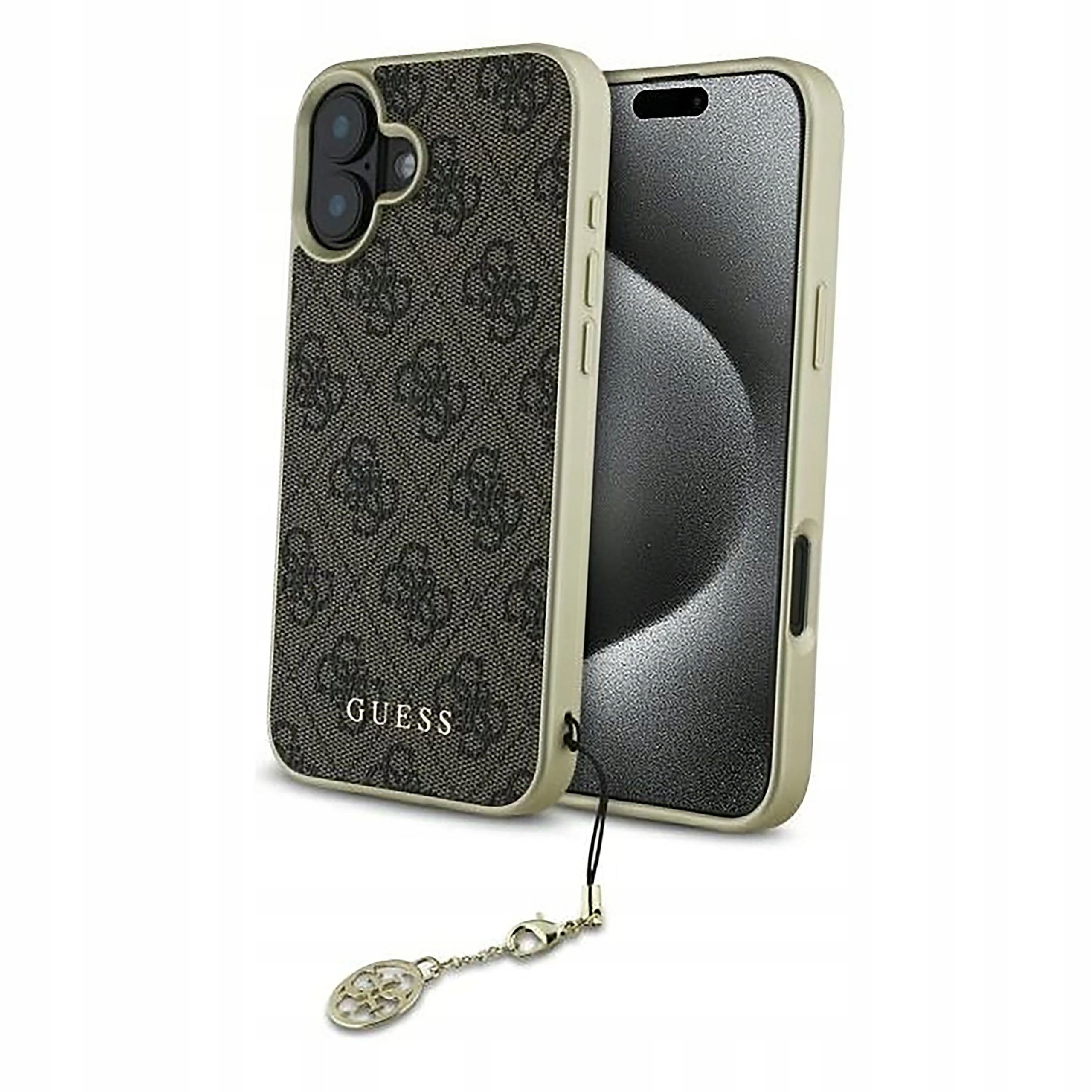 Plecki Etui Guess 4G Charms Collection do iPhone 16 brązowe