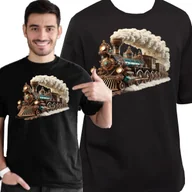 Koszulki męskie - Koszulka Nadruk Pociąg Parowóz Lokomotywa Dla Fana Pociągów M 3409 Czarna - miniaturka - grafika 1