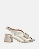 Sandały damskie - Skórzane złote sandały z kokardą - Venezia - miniaturka - grafika 1