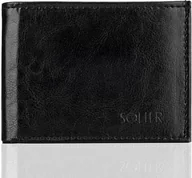 Portfele - Solier Elegancki czarny skórzany męski portfel SOLIER TESSA - miniaturka - grafika 1