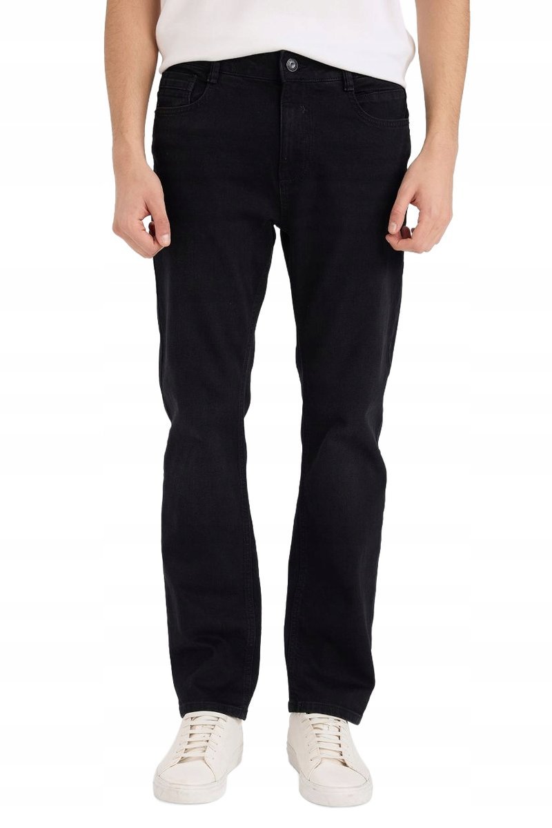 DEFACTO CZARNE JEANSY MĘSKIE PROSTE Z BAWEŁNY I ELASTANU 42/30 OPA