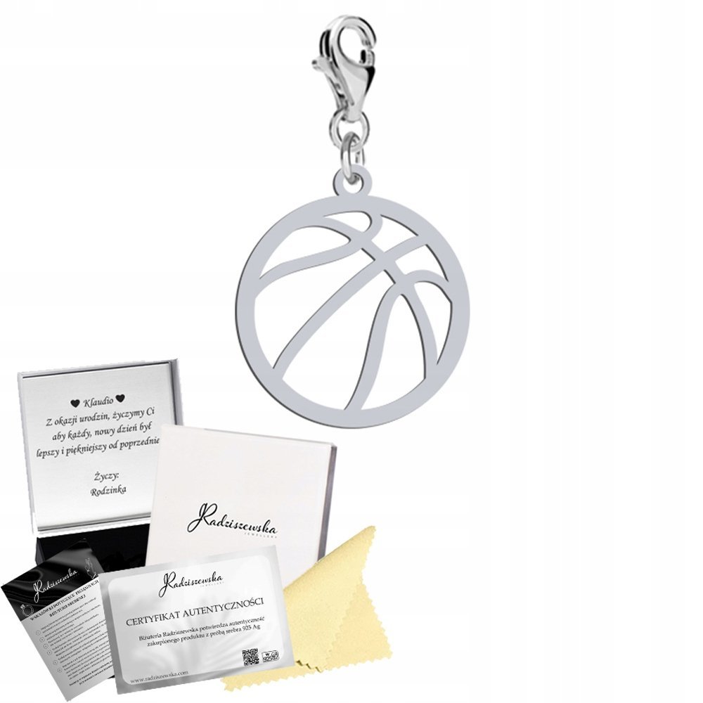 Charms Srebrny Piłka do Kosza Koszykówka Karabińczyk DEDYKACJA GRATIS
