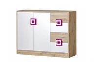 Komody - Komoda CAMBI biały/jasny dąb/różowy, 120x93x40, płyta wiórowa - miniaturka - grafika 1