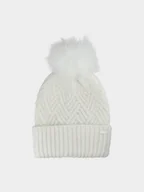 Czapki dla dzieci - 4F Czapka zimowa z pomponem dziewczęca - beżowa Uniwersalny - miniaturka - grafika 1