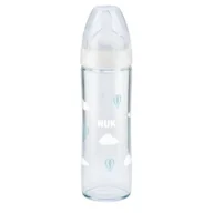 Butelki dla niemowląt - Nuk Butelka szklana FC+ New Classic z silikonowym smoczkiem 0-6 mies. 240 ml - miniaturka - grafika 1