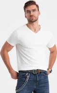 Koszulki męskie - Ombre T-shirt męski V-NECK z elastanem - biały V1 OM-TSCT-0106 S - miniaturka - grafika 1