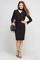 Spódnice - Czarna Spódnica Ołówkowa przed Kolano z Szarfą - miniaturka - grafika 1