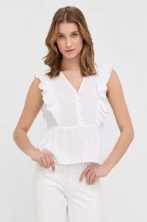 Bluzki damskie - LIU JO bluzka bawełniana damska kolor biały gładka - grafika 1