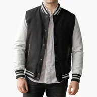 Kurtki męskie - Kurtka męska bomberka wiosenna czarna z białymi rękawami S Czarny - miniaturka - grafika 1