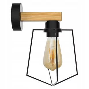 Lampa Kinkiet Ścienny Metalowy Z Drewnem Czarny - Lampy ścienne - miniaturka - grafika 1