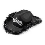 Dodatki do strojów karnawałowych - Kapelusz kowbojski czarny z diademem i piórami - miniaturka - grafika 1