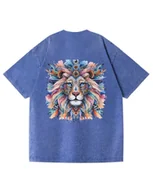 Koszulki i topy damskie - Damska koszulka oversize efekt sprania Artystyczny Kolorowy Lew Niebieska L - miniaturka - grafika 1