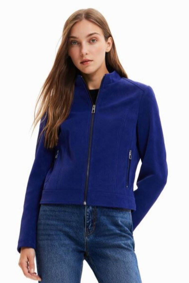 Kurtka damska Desigual Las Vegas z eko skóry niebieska-XS