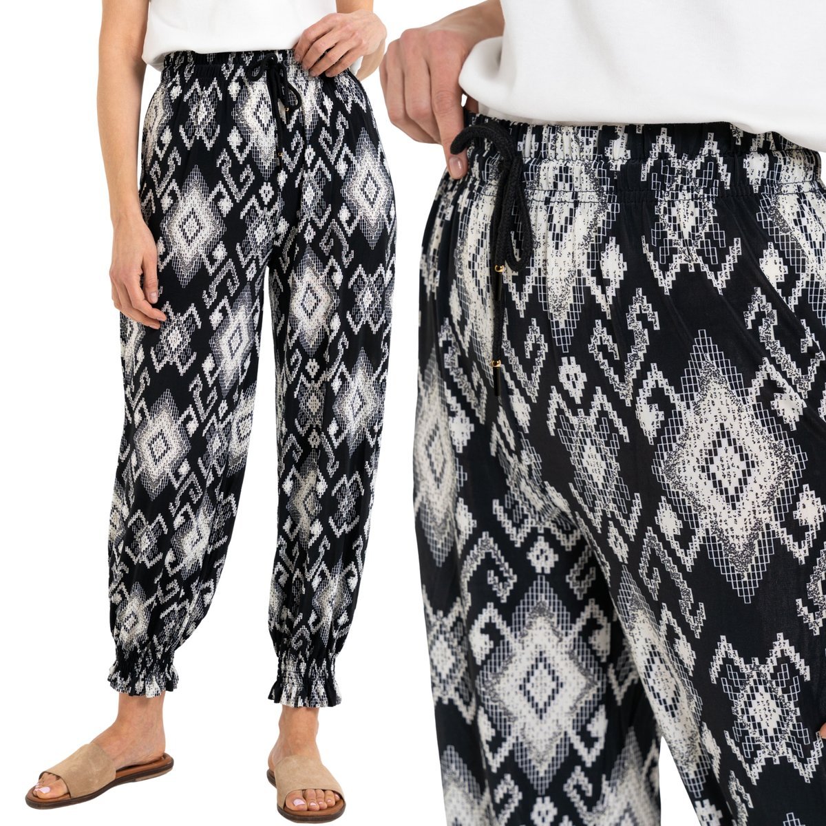 SPODNIE DAMSKIE ALLADYNKI WYSOKI STAN LEKKIE WYGODNE CASUAL MORAJ L/XL PATT 2