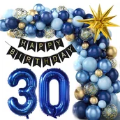 Balony i akcesoria - ZESTAW BALONÓW NA 30 URODZINY GRANATOWO ZŁOTY 136SZT - miniaturka - grafika 1