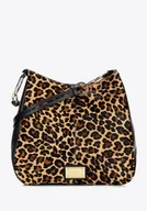 Torebki damskie - Torebka worek z naturalnego włosia z motywem zwierzęcym czarno - brązowa - miniaturka - grafika 1