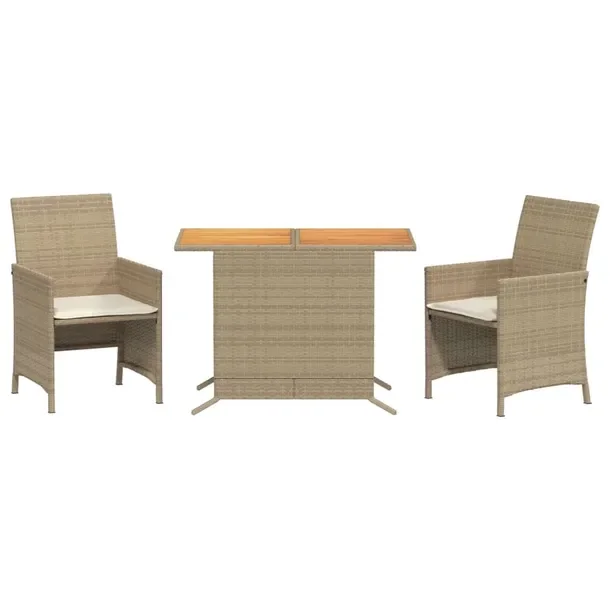 Beżowy zestaw bistro z rattanu PE, stół 100x59x73 cm, krzesła 51,5x57x8