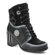 Botki damskie - Czarne Botki Maciejka Wygodne Skórzane Buty Na Obcasie - miniaturka - grafika 1