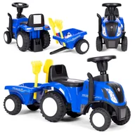 Chodziki - Jeździk traktor z przyczepką dla dzieci interaktywna kierownica dźwięki niebieski - miniaturka - grafika 1