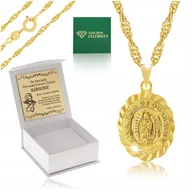 Biżuteria dla dzieci - PIĘKNY ZŁOTY ŁAŃCUSZEK + MEDALIK MATKA BOSKA 18K + GRAWER NA CHRZEST 35CM - miniaturka - grafika 1