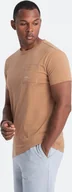 Koszulki męskie - Ombre T-shirt męski bawełniany z kieszonką - jasnobrązowy V7 OM-TSPT-0154 XL - miniaturka - grafika 1