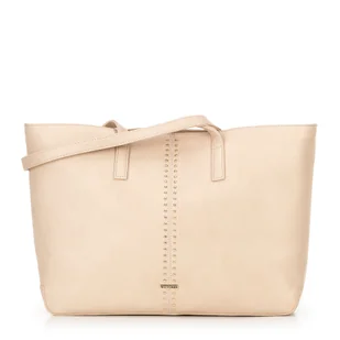 Damska shopperka z imitacji skóry w nity beżowa - Torebki damskie Damska shopperka z imitacji skóry w nity beżowa - Torebki damskie - miniaturka - grafika 1