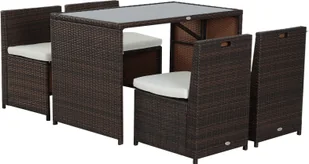 Outsunny 5szt. polirattanowe meble ogrodowe rattanowy zestaw jadalniany zestaw ogrodowy zestaw sof stalowy brąz+khaki - Meble ogrodowe - miniaturka - grafika 1