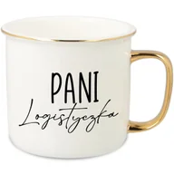 Kubki - KUBEK UCHO RANT ZŁOTY PORCELANOWY RETRO PREZENT DLA PANI LOGISTYK WZORY - miniaturka - grafika 1