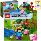 Klocki - LEGO MINECRAFT - ZASADZKA CREEPERA STEVE MIECZ ŚWINKA KURCZAK 21177 PREZENT + EBOOK - miniaturka - grafika 1