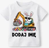 Koszulki dla dziewczynek - Koszulka dla chłopca na Wielkanoc z imieniem i koparką - miniaturka - grafika 1