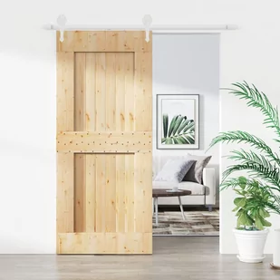 Drzwi przesuwne z osprzętem, 90x210 cm, lite drewno sosnowe Lumarko! - Drzwi wewnętrzne - miniaturka - grafika 1