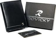 Portfele - Rovicky Pionowy, skórzany portfel męski z ozdobnym przeszyciem Rovicky Nie dotyczy - miniaturka - grafika 1