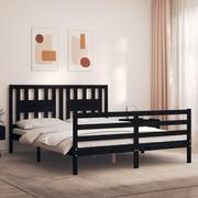 Łóżka - Rama łóżka z wezgłowiem, czarna, 160x200 cm, lite drewno Lumarko! - miniaturka - grafika 1