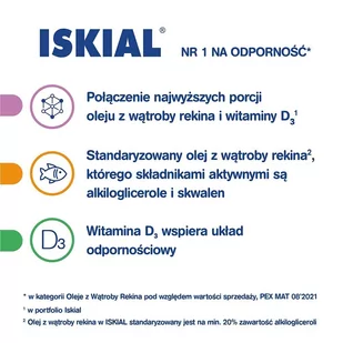 USP ZDROWIE SP. Z O.O USP ZDROWIE SP Z O.O Iskial Max Olej z wątroby rekina z witaminą D3 3 x 120 kapsułek - Witaminy i minerały - miniaturka - grafika 1