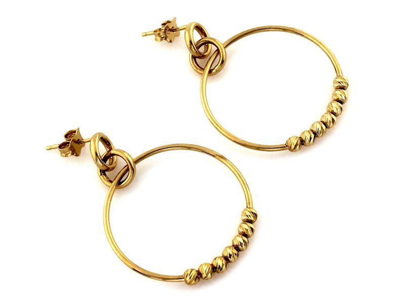 Kolczyki złote 585 wiszące kółka z kuleczkami na sztyfcie 2.80g