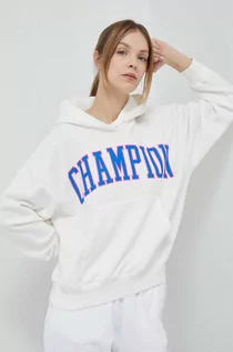Bluzy damskie - Champion bluza damska kolor beżowy z kapturem wzorzysta - grafika 1