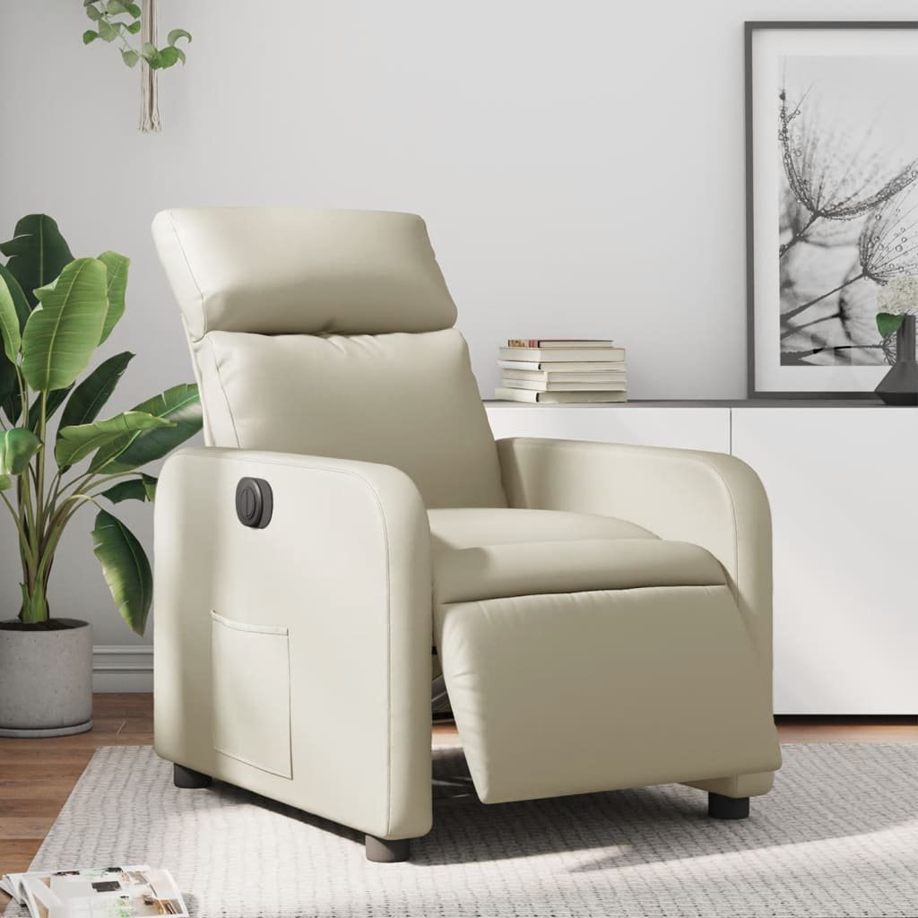 vidaXL vidaXL Elektryczny fotel rozkładany, kremowy, obity sztuczną skórą