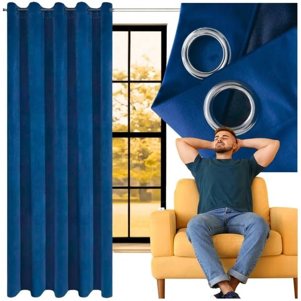 Zasłona welurowa 140×250 cm granat na przelotkach gotowa velvet gruba welur