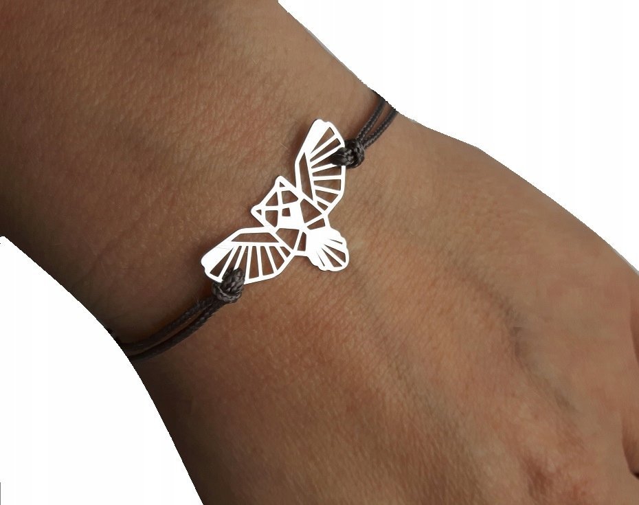 Srebrna bransoletka sznurkowa origami sowa sówka