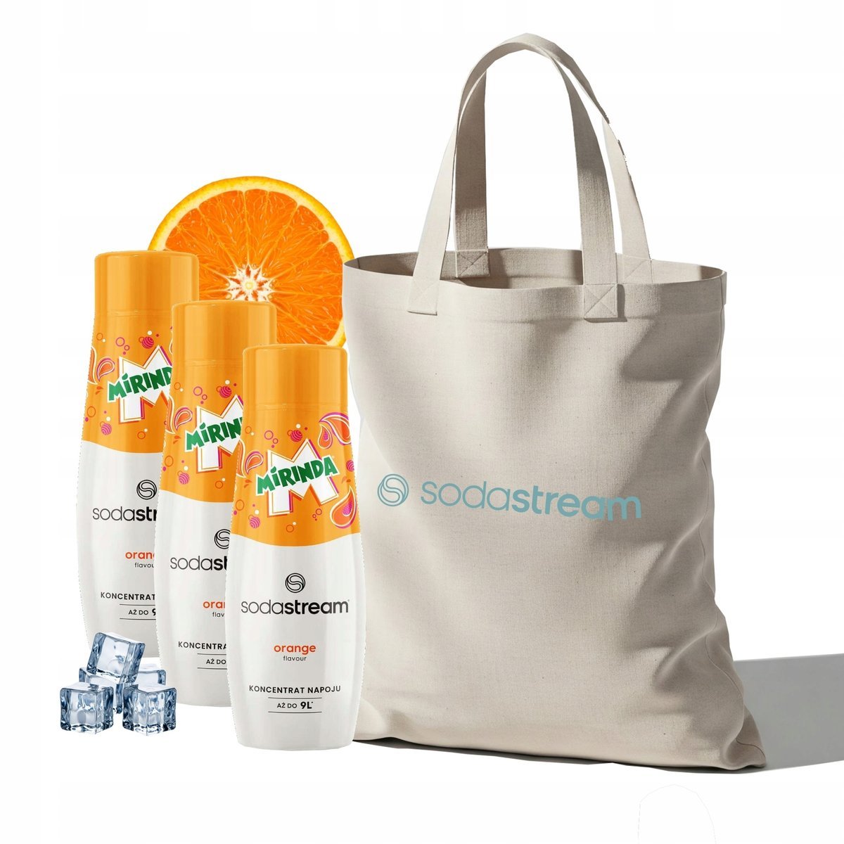 Zestaw Syrop koncentrat do wody SodaStream MIRINDA 3x440ml + Torba