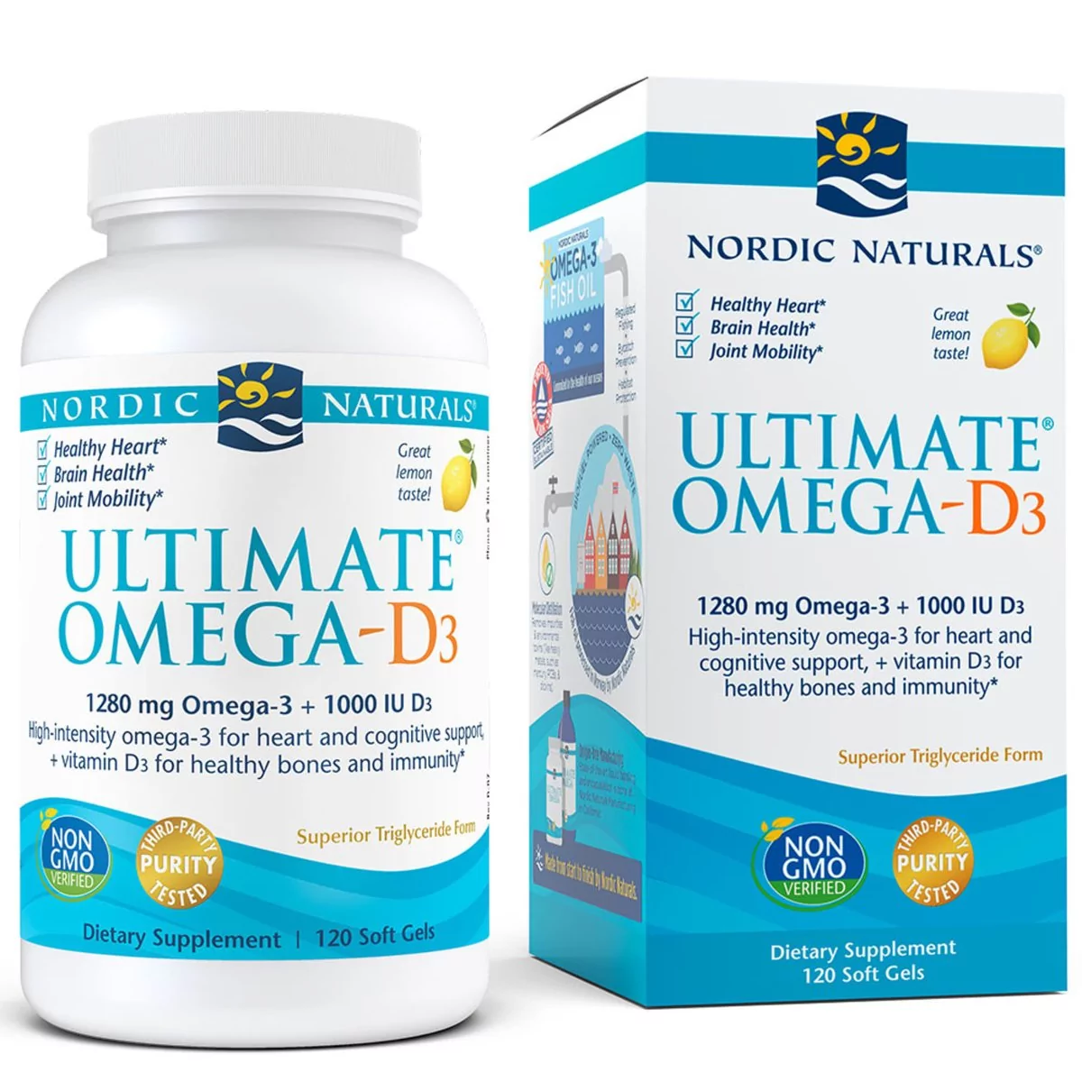 Ultimate Nordic Naturals Omega-D3 1280mg Lemon Cytryna (120 kaps) Nordic Naturals DD79-6560C