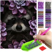 Malowanie po numerach - Haft Diamentowy ARTULIO, Obraz DIY 5D, Diamond Painting, Mozaika diamentowa 30x40cm (Portret szopa wśród kwiatów) + zestaw akcesoriów - miniaturka - grafika 1