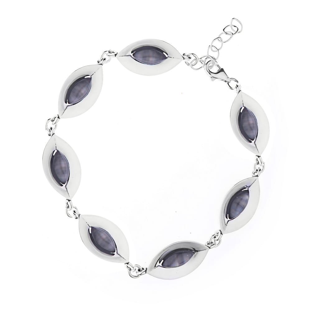 Srebrna bransoletka 925 z szarymi kamieniami - Kocie oko