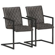 Krzesła - vidaXL Krzesła stołowe, wspornikowe, 2 szt., szare, skóra naturalna - miniaturka - grafika 1