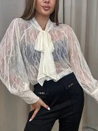 Bluzki damskie - Bluzka koronka Ecru - miniaturka - grafika 1