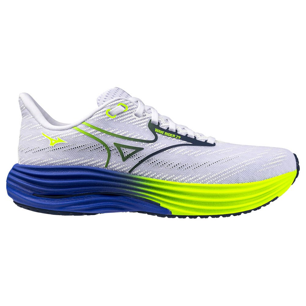 Męskie buty do biegania Mizuno Wave Rider 29 White/Estate Blue/Lightning Yellow UK 8,5