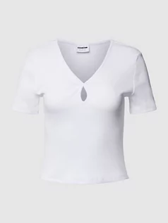 Koszulki i topy damskie - T-shirt krótki z wiązanym detalem - grafika 1
