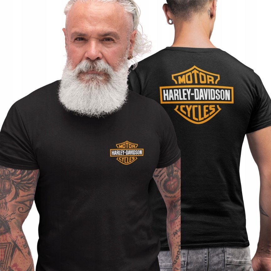 HARLEY DAVIDSON T-SHIRT z nadrukiem przód tył KOSZULKA NA MOTOR L
