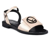 Sandały damskie - Sandały damskie płaskie złote zapinane z ozdobą S.Barski KV27-045-37 - miniaturka - grafika 1